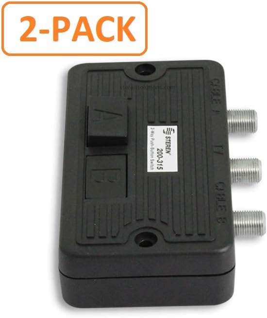Steren 2-Way Coaxial A/B Push-Button Switch for TV, Antenna Splitter - 2-Pack - 200-315-2
