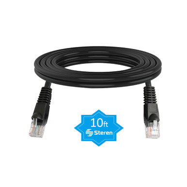 Steren 10ft Cat5e Ethernet Cable Internet, Molded, Snagless, UTP, cULus - Black