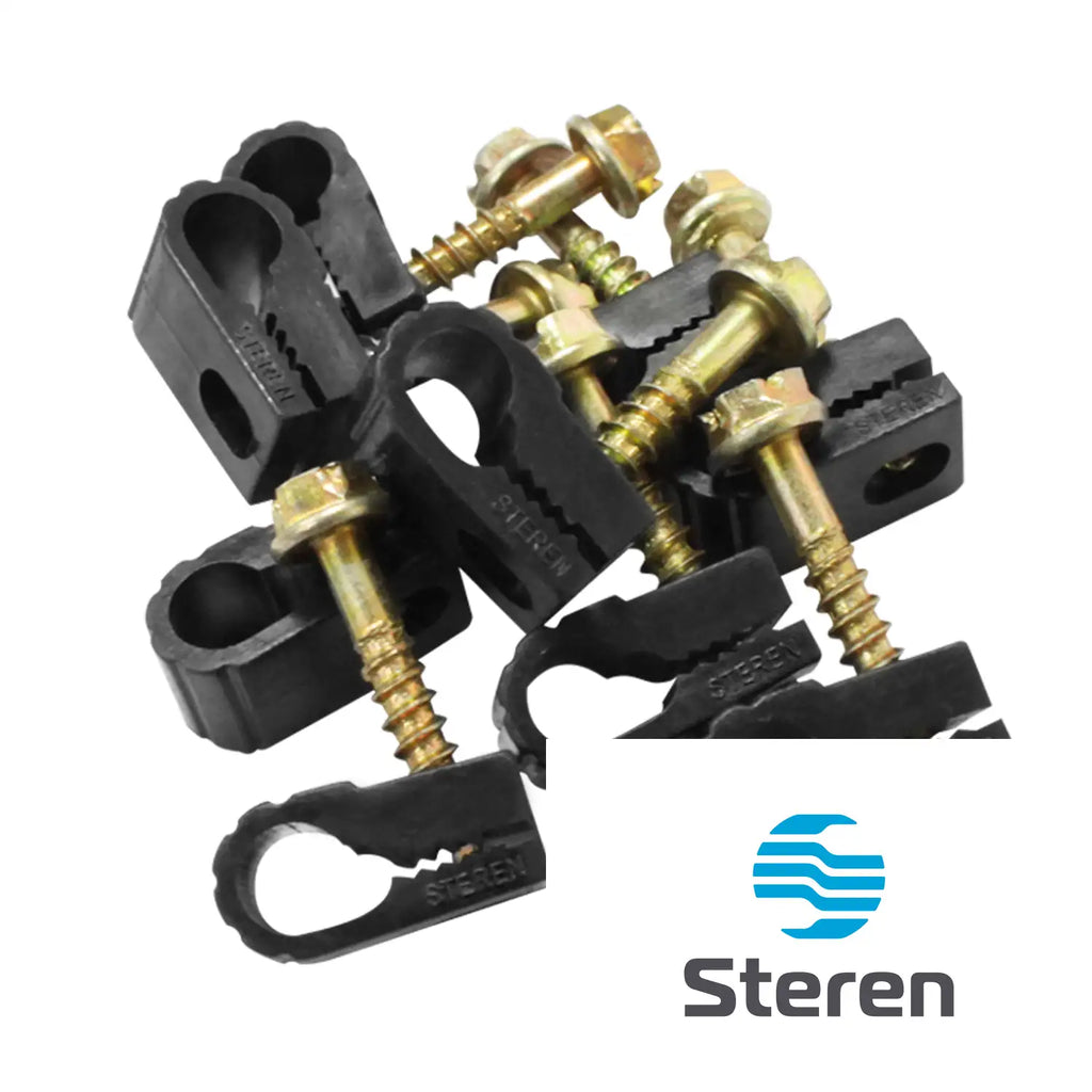 Steren Single Coaxial "Grip-Clip" Cable Clip with Screws - Black 100 per bag