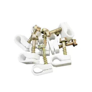 Steren Single Coaxial "Grip-Clip" Cable Clip with Screws - White - 100 per bag