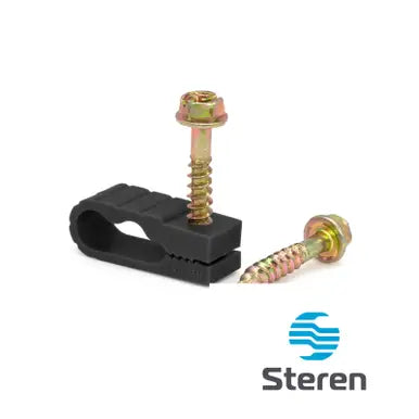 Steren Dual Coaxial "Grip-Clip" Cable Clip with Screws - Black 100 per bag