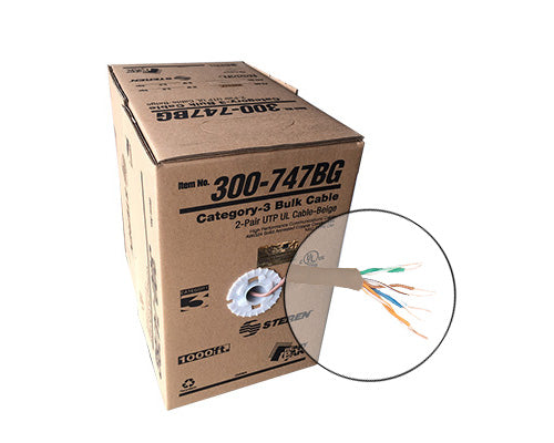 Steren 1000ft 24/2 CAT3 UTP cULus CM Solid Cable - Pull-Box - Beige