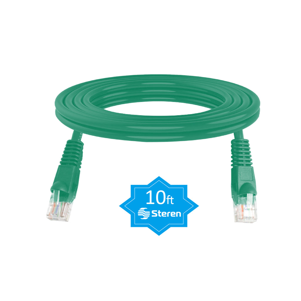 Steren 10ft Cat5e Ethernet Cable Internet, Molded, Snagless, UTP, cULus - Green