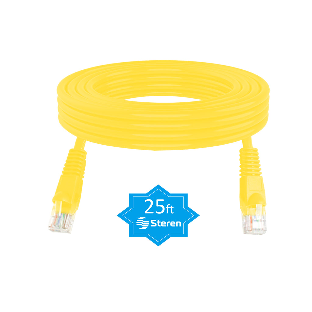 Steren 25ft Cat5e Ethernet Cable Internet, Molded, Snagless, UTP, cULus - Yellow